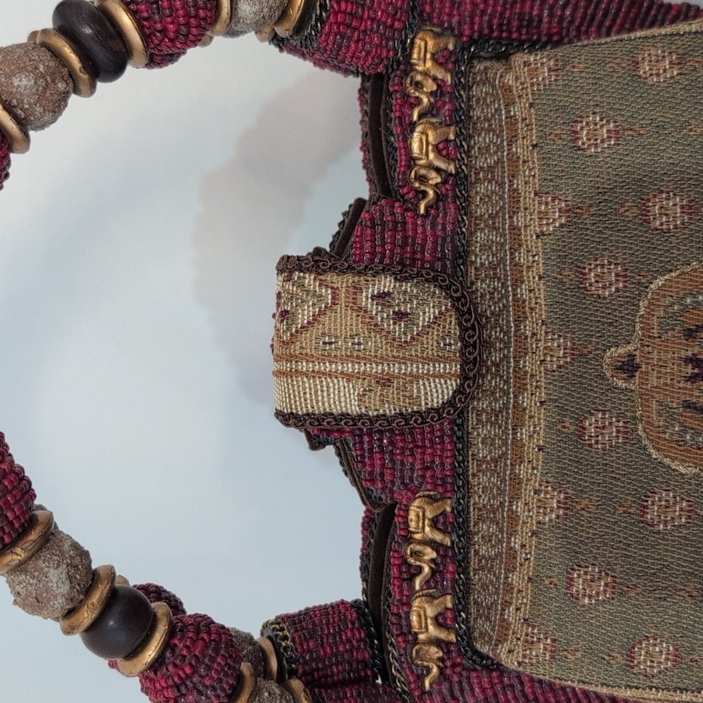 Mary Frances Designer Beaded Elephant earth tone tapestry handbag Purse - Picture 9 of 15